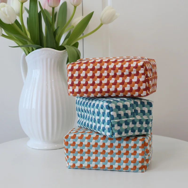 Simple Light Luxury Warm Tissue Pumping Cuboid Fabric Creative Tissue Storage Box Composite Multi Color Plaid Tissue Box