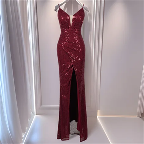 Abito senza spalline con perline Ele per donna Estate 2025 Faionable Host Lungo Dr Vita alta Cerniera Sle No Sve Adulto Ce...