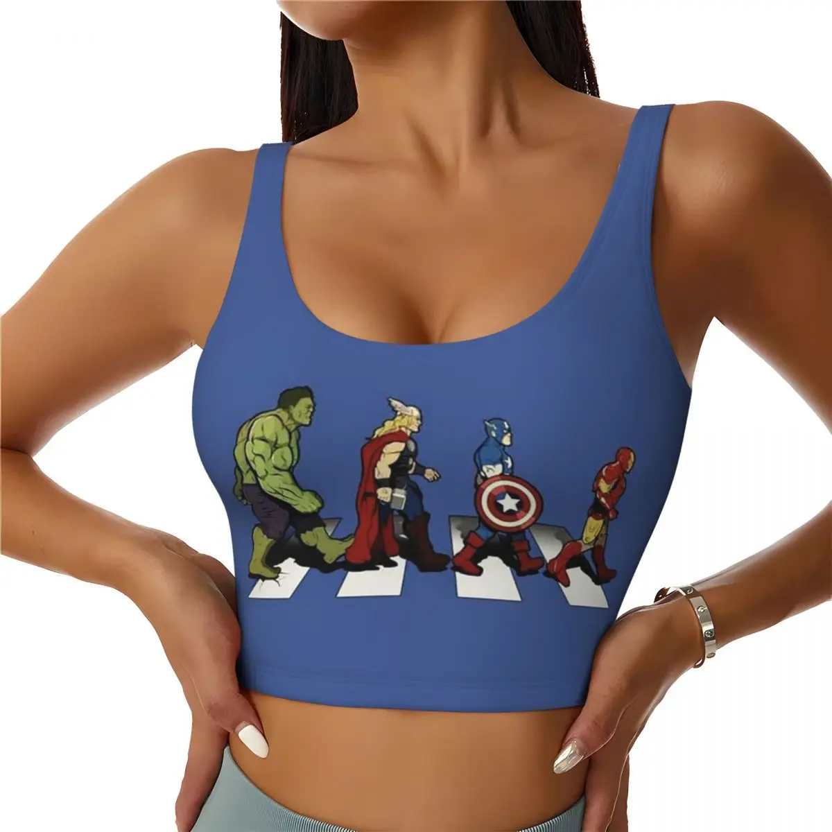 Custom Iron Man Walking Workout Crop Tank Tops Women Yoga Sports Bras