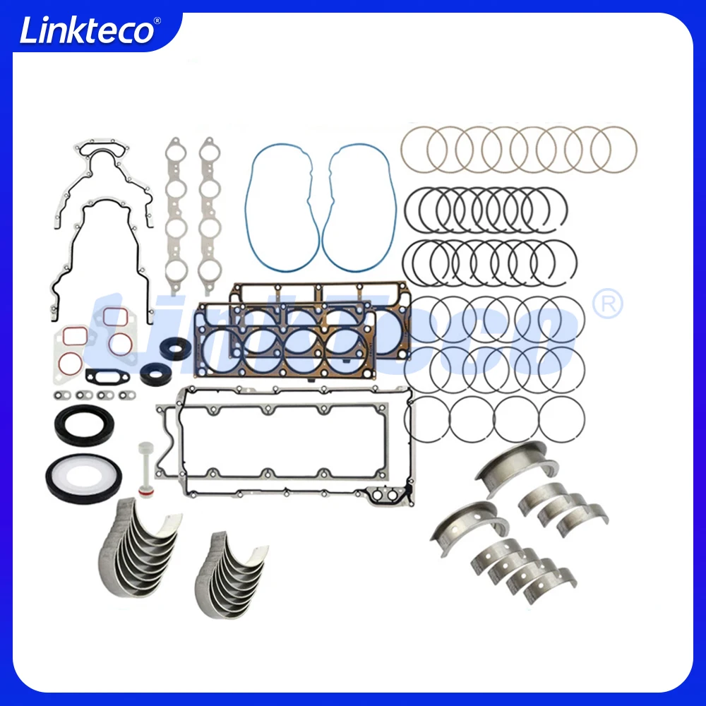 Engine Rebuild Kit Full Gasket Piston Rings Mian ConRod Bearing Set Fit 4.8 5.3 6.0 L V8 GAS For 99-17 GM Gen IIl 4.8L 5.3L 6.0L