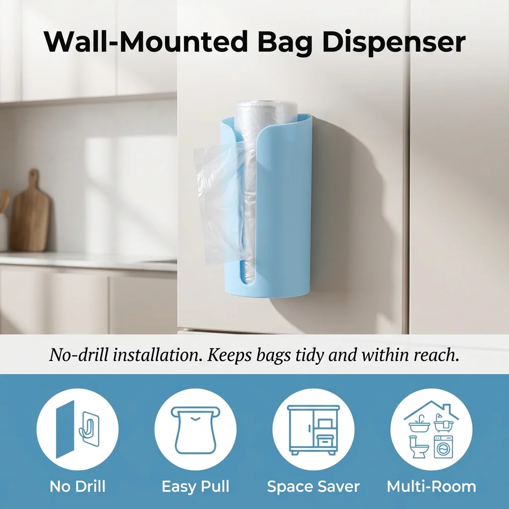 1pc Wall-Mounted Trash Bag Dispenser Kitchen Garbage Bag Storage Basket Convenient Pull-Out Organizer Tissue Paper Socks Holder