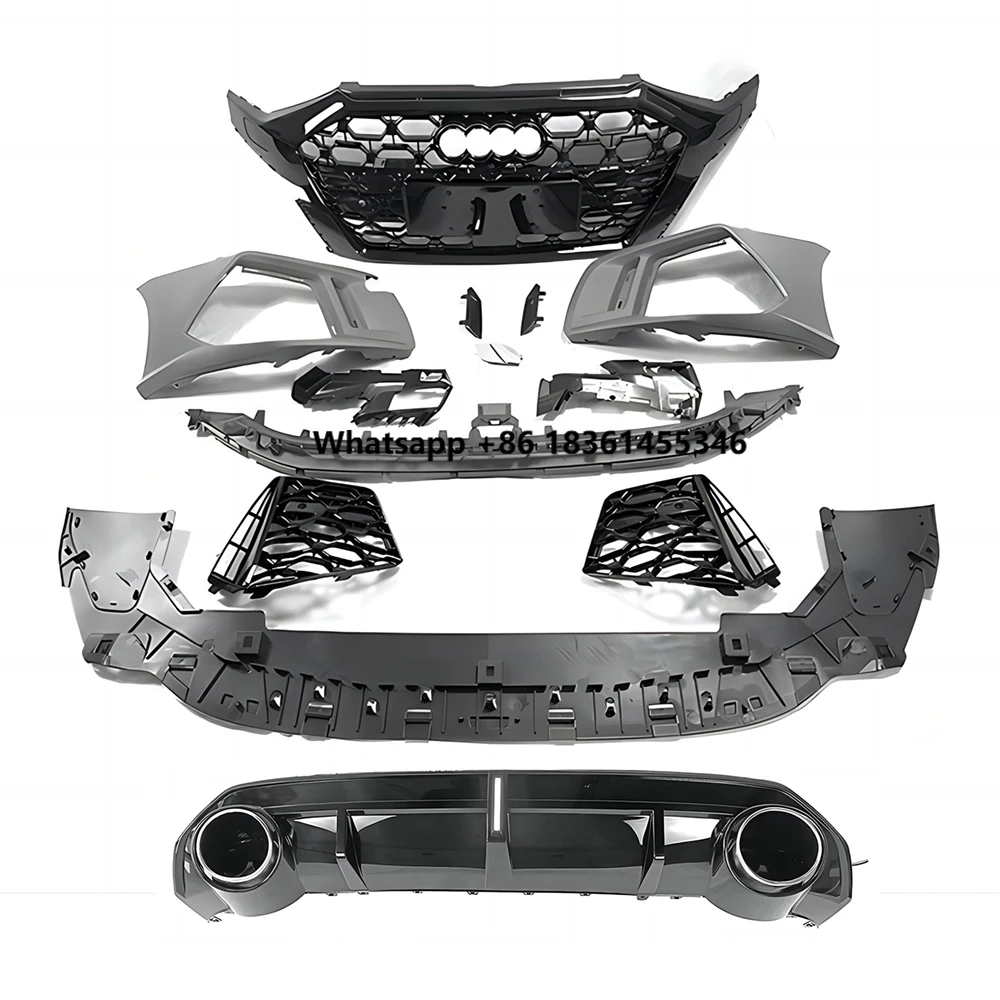 For A3 20-23 Front Bumper with Grill Rear Lip Diffuser with Muffler Tip Full RS3 Style Body Kit
