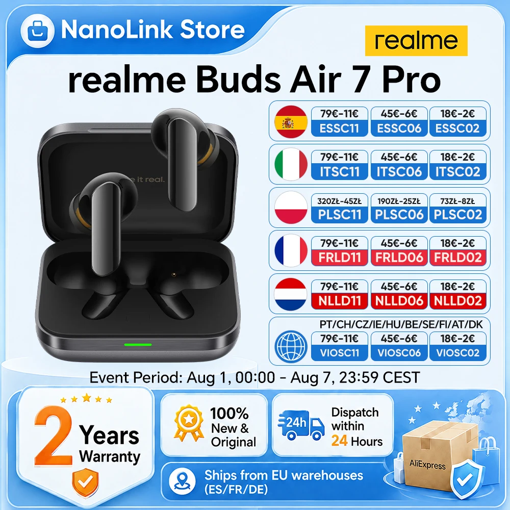 Écouteurs Bluetooth realme Buds Air 7 Pro pour realme 16 Pro plus realme GT 8 Pro 53dB 48 heures d'autonomie de la batterie Hi-Res LHDC 5.0
