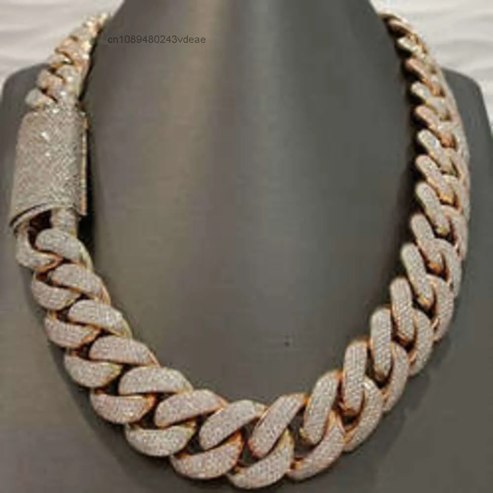 Fashion Hip Hop Jewelry 20mm Moissanite Diamonds Studded Cuban Link Two Tone Chain Iced Out Rapper.