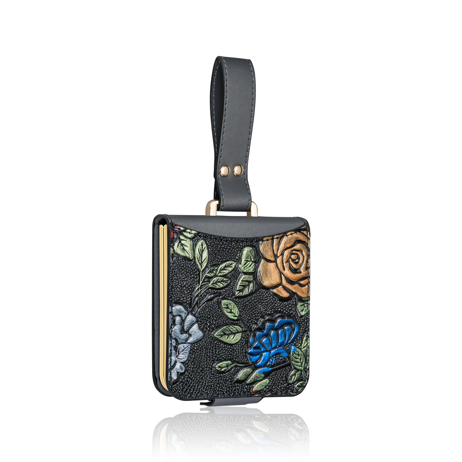 VIETAO Mode Relief Schilderijen Bloem PU Lederen Telefoonhoesje Compatibel met Samsung Galaxy Z Flip 7 6 5 4 3 hoesje met polsbandje