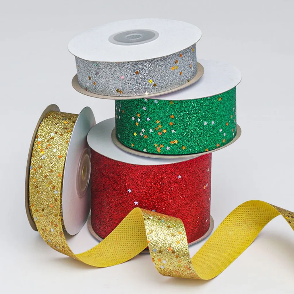 Decorative Ribbon Sparkly Gift Wrapping Ribbon Star Sequin Ribbon Polyester For Clothing Decoration Holiday Decoration Christmas