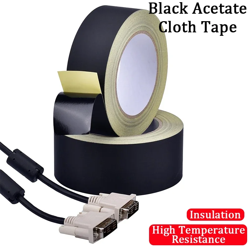 30M 5~50MM 1PCS Flame Retardant High Temperature Insulating Acetate Cloth Tape For LCD Repairing Black Acetic Acid Adhesive Tape