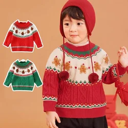 Kids Boy Christmas Sweater Thicken Warm Knitted Tops Jersey Girls Clothes Children Gingerbread Pullover Knitwear for Fall Winter