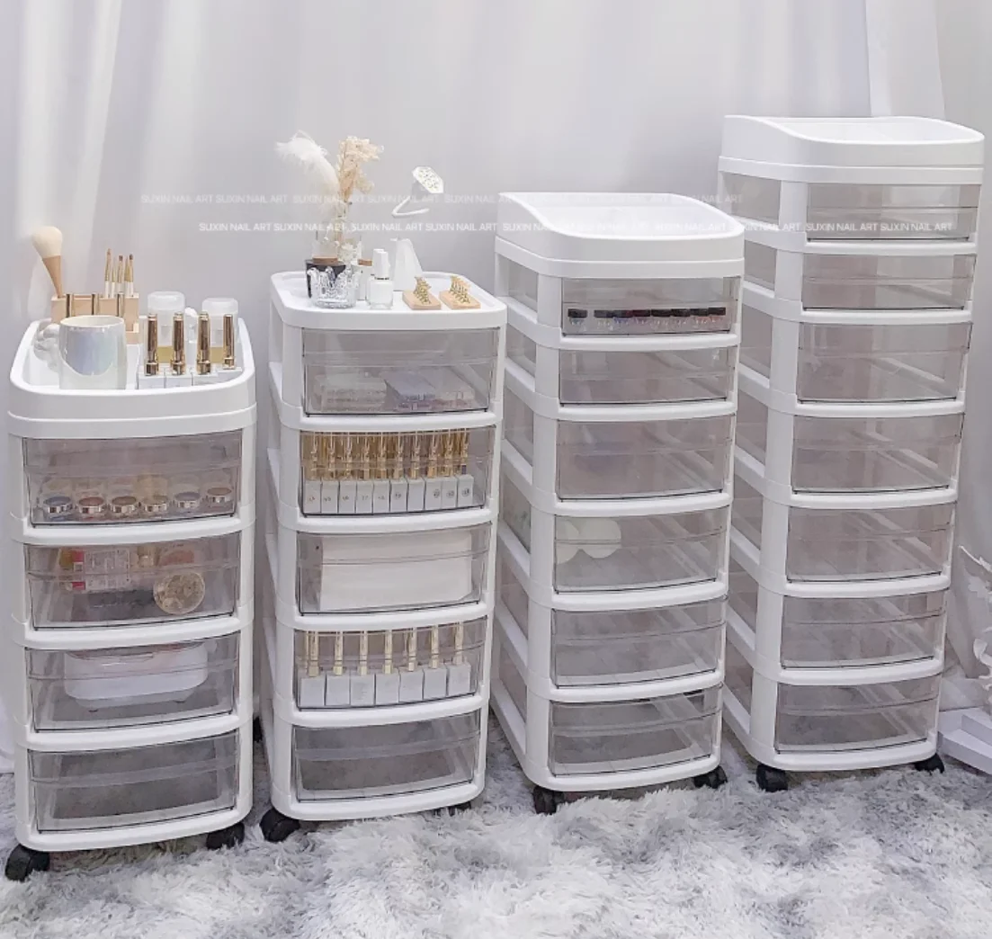 Nail art storage cart, nail polish adhesive jewelry special storage drawer cabinet, multi-layer with pulley storage rack, new mo