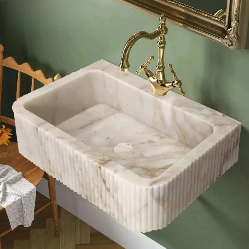 Modern Bathroom Vanity Sink Natural Marble Handmade Durable  Washbasin Counter
