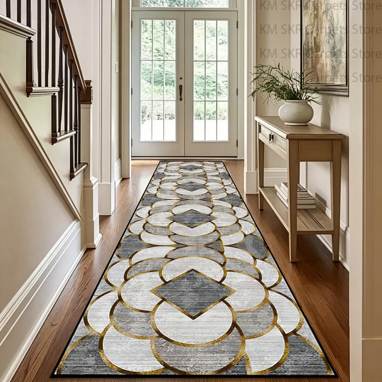 Modern European Geometric Stairs Corridor Carpet Anti Slip Washable Living Room Hallway Long Rug Light Luxury Hall Runners Mat view 3