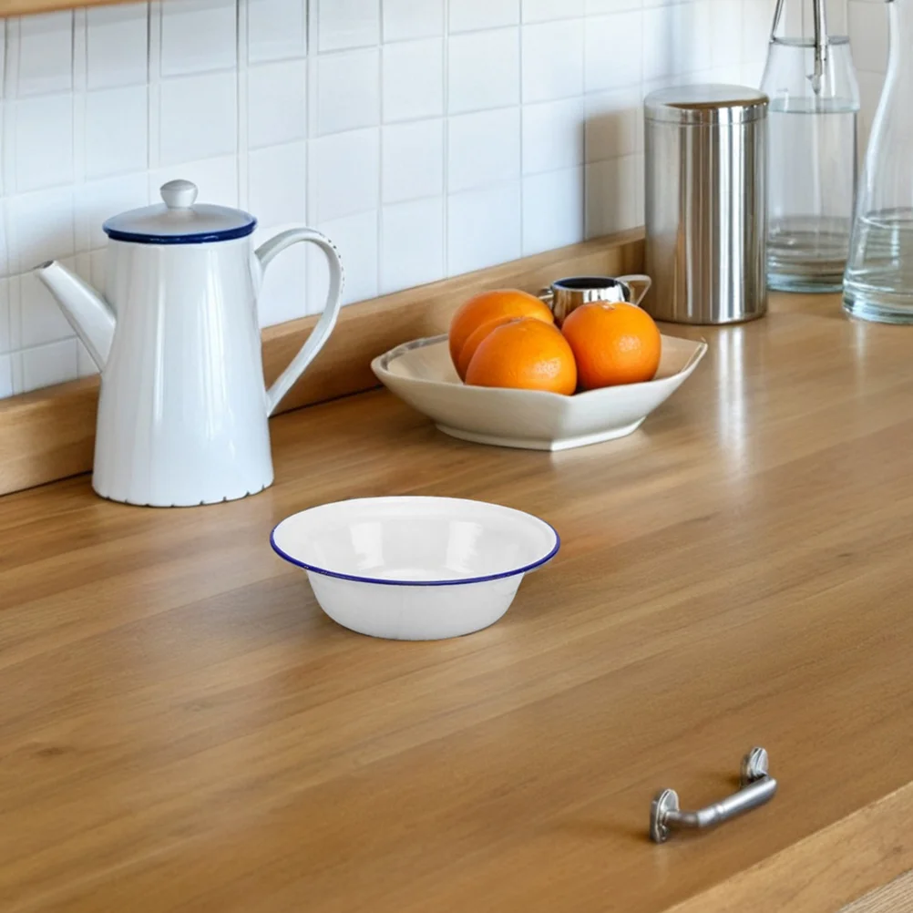 

4Pcs Classic Enamel Bowls 14Cm Reusable Multiuse Rimmed Edge Bowls for Soup Salad Pasta Fruit Kitchen Essentials