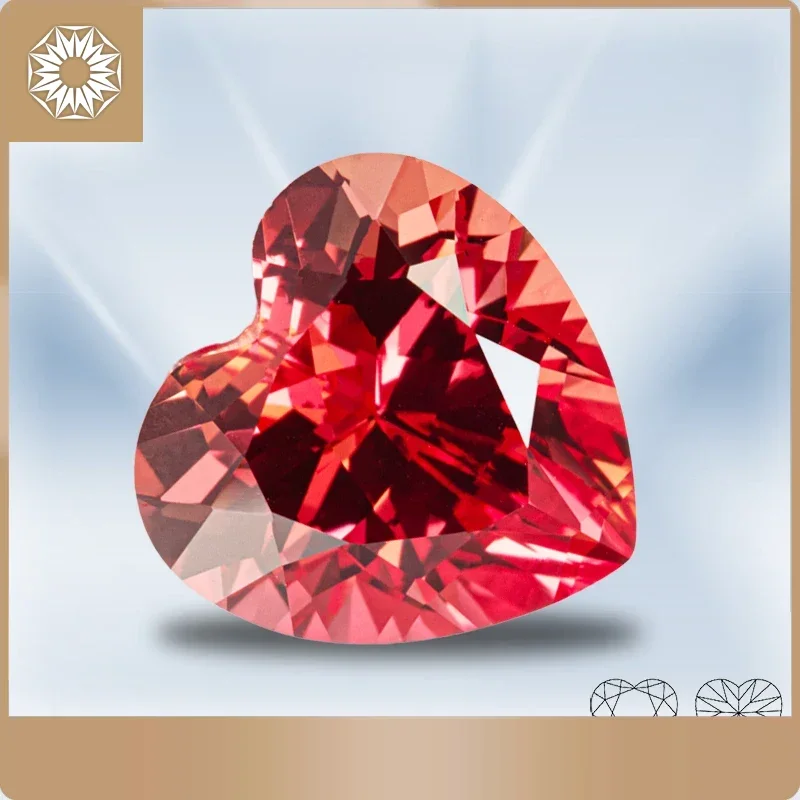 Lab Grown Sapphire Heart Shape Sunset Red Color Gemstone for Charms Jewelry Making DIY Ring Materials Selectable AGL Certificate