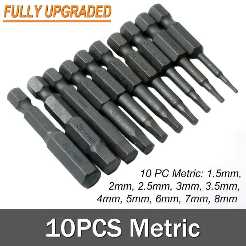 

10 Pcs SAE/Metric Hex Head Allen Wrench Drill Bit Set 1/4" Diameter Quick Release Shank Magnetic Screwdriver Bit Set