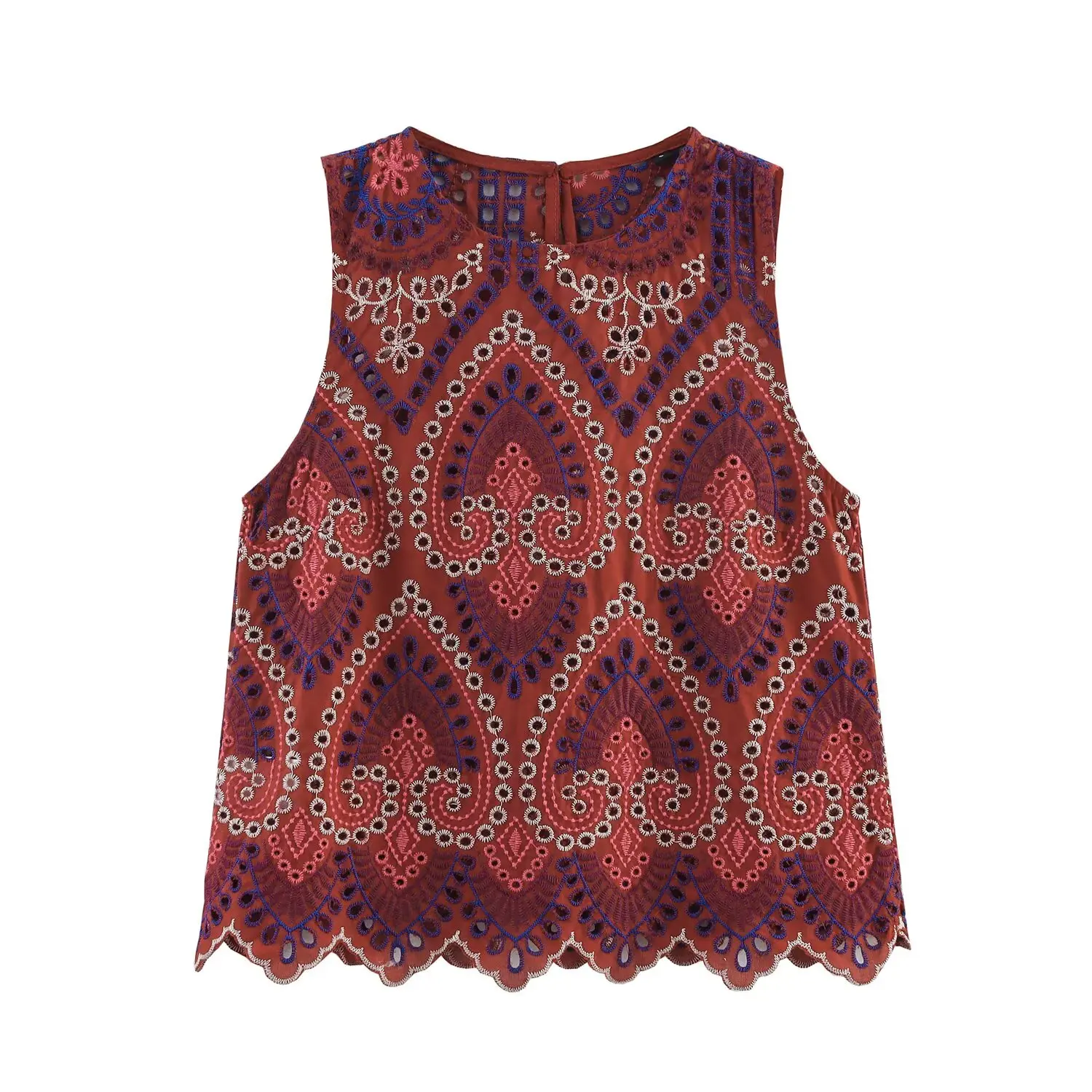 Maxdutti 2025 Summer Shirt Women Moroccan Retro Floral Embroidery Sleeveless Shirt Blouse Women Fashion Elegant Tank Top