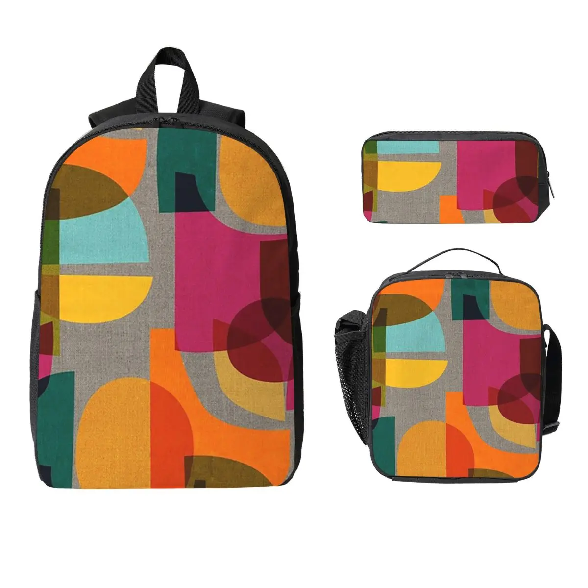 

Рюкзак-калейдоскоп середины века, студенческая сумка для книг для мальчиков и девочек, школьная сумка, сумки на плечо для ноутбука, изолированная сумка для обеда 3 шт., пенал