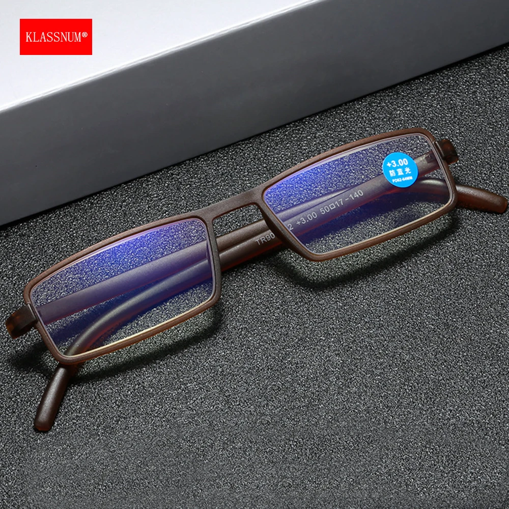 KLASSNUM Men Narrow TR90 Frame Magnifying Glasses Ultra Light Reading Glases Women Anti-blue Light Optical Glasses +1.0-+4.0