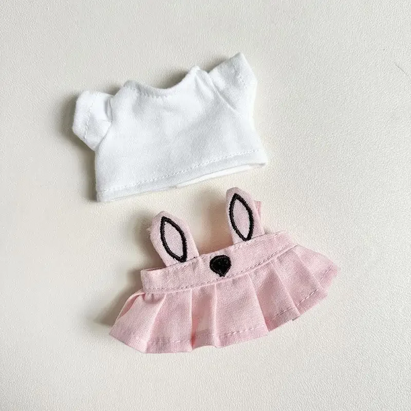 Voor 17 cm Labubu kleding hanger outfit zitfeest babykleertjes zwarte rand konijn oorband rok Leuke decoratie