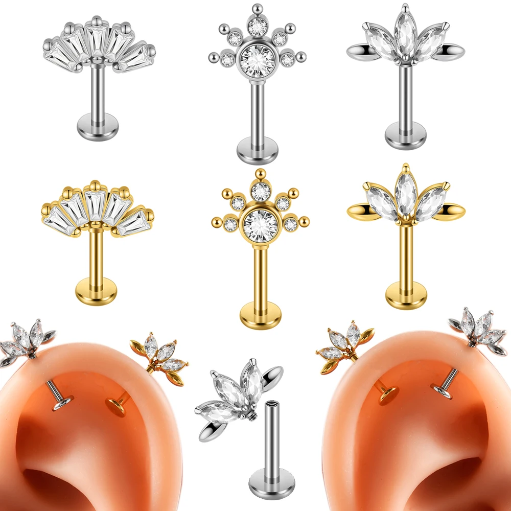 1 Stück CZ Marquise Verschiedene Blumen Zirkonia Ohrring Chirurgenstahl 16G Innengewinde Ohrknorpel Helix Lobe Conch Ohrring