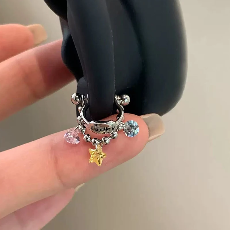 Star Chain Small Zircon Hoop Earrings For Women Stainless Steel Ear Bone Nail Earring New Trendy Body Piercing Accessorie