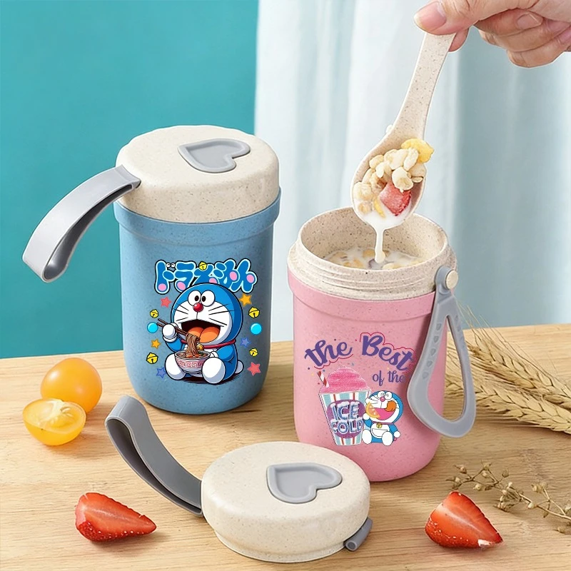 

Портативная кружка для завтрака Doraemon для девочек и мальчиков, многофункциональная бутылка для воды, овсянки, орехов, йогурта, креативная кружка для супа, подарок