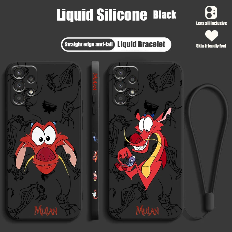 Disney Mulan Dragon Anime per Samsung A91 A81 A71 A51 A41 A31 A21S A11 A05 A04 A03S A02S A55 A35 custodia per telefono con corda sinistra liquida