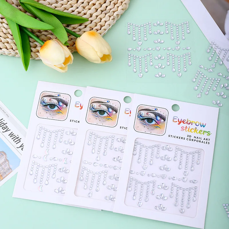 Teardrop Face Rhinestone Stickers Self Adhesive Pearl Crystal Gems for Kids Stage Makeup Eye Party Decor