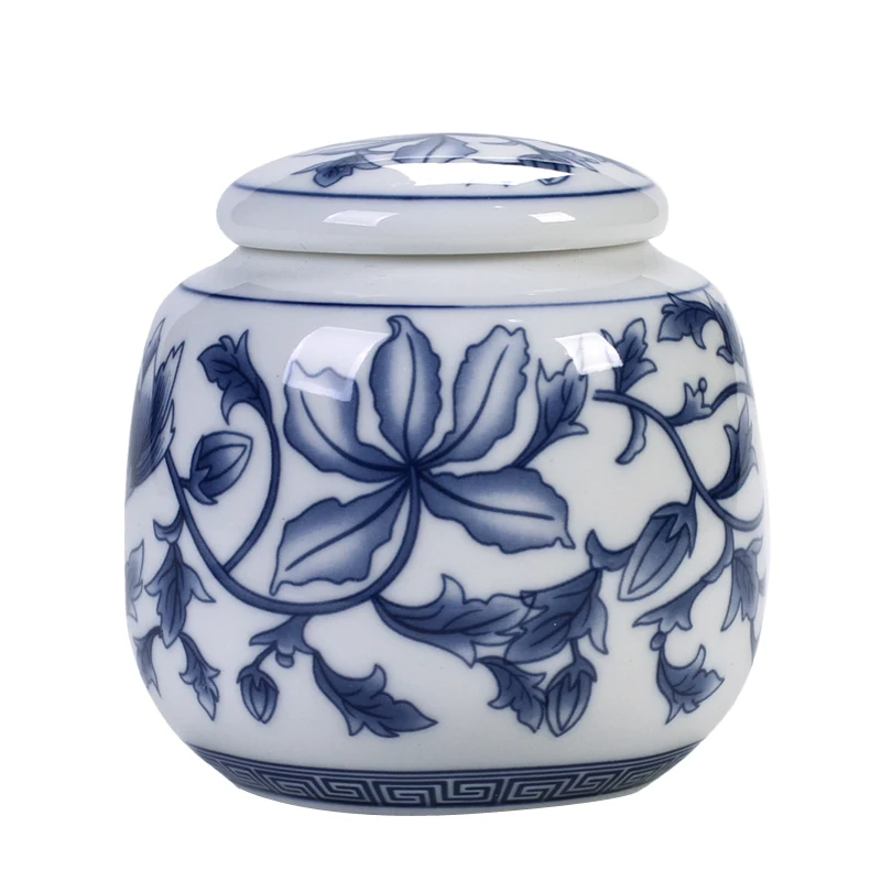 Portable Mini Ceramic Tea Jar with Lid Sealed Moisture-proof Candy Jar Blue and White Porcelain Travel Tea Set Storage Box Gift