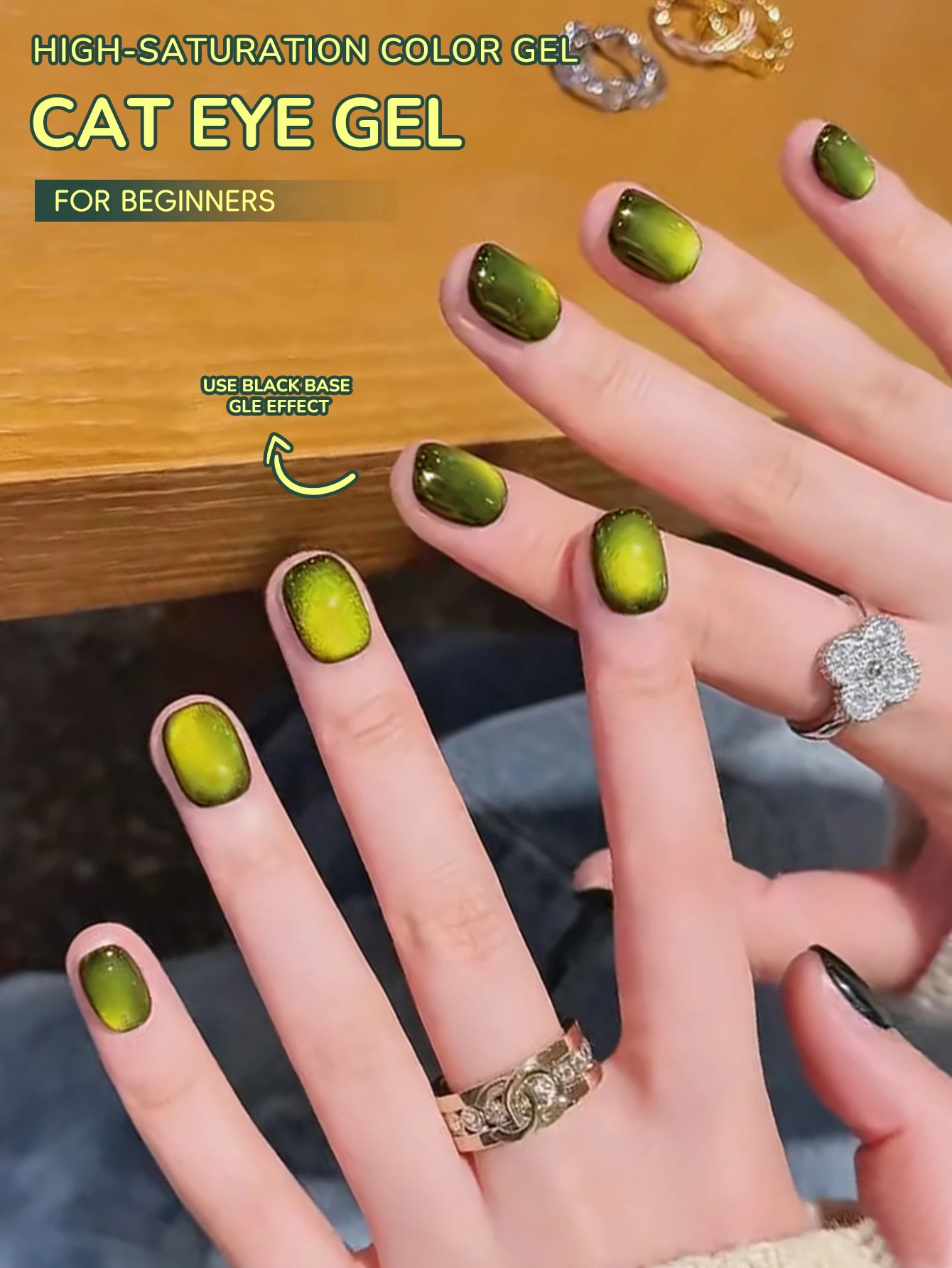 XEIJAYI 1Pc 15ML Green Cat Eye Gel Nail Polish,Glitter Magnetic Nail Art Varnish, UV/LED Lamp Needed, For Women Home Salon Nail