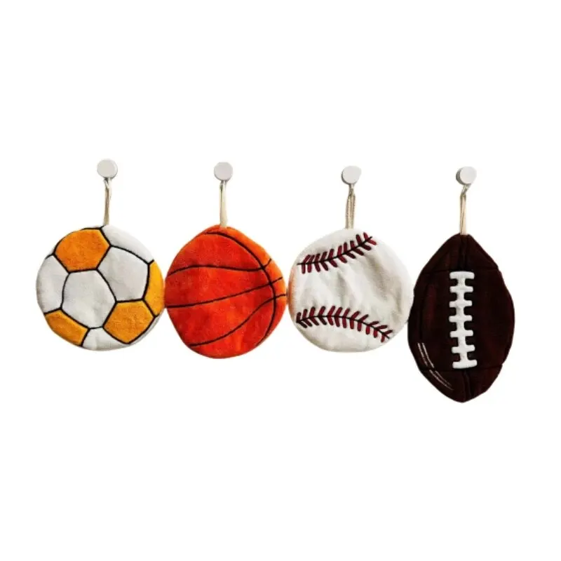 Football Cartoon Towel Hanging Basketball Hand-drying Rag Three-layer Thickened Coral Plush Towel Handkerchief