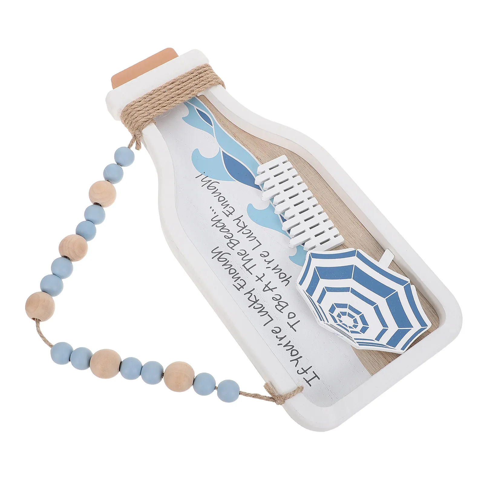 Mediterranean Room Decor Wooden Hanging Sign Embossed Ocean Bottle Rustic Blue White Coastal Wall Hanging Ornament Beach Themed