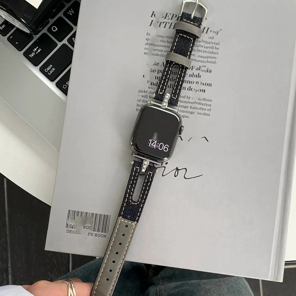 خمر الدنيم ل سوار ساعة أبل للنساء 38 مللي متر 40 مللي متر 41 مللي متر 42 مللي متر 44 مللي متر 45 مللي متر 46 مللي متر 49 مللي متر ، حزام ل سوار ساعة أبل الترا 10/9/8/7