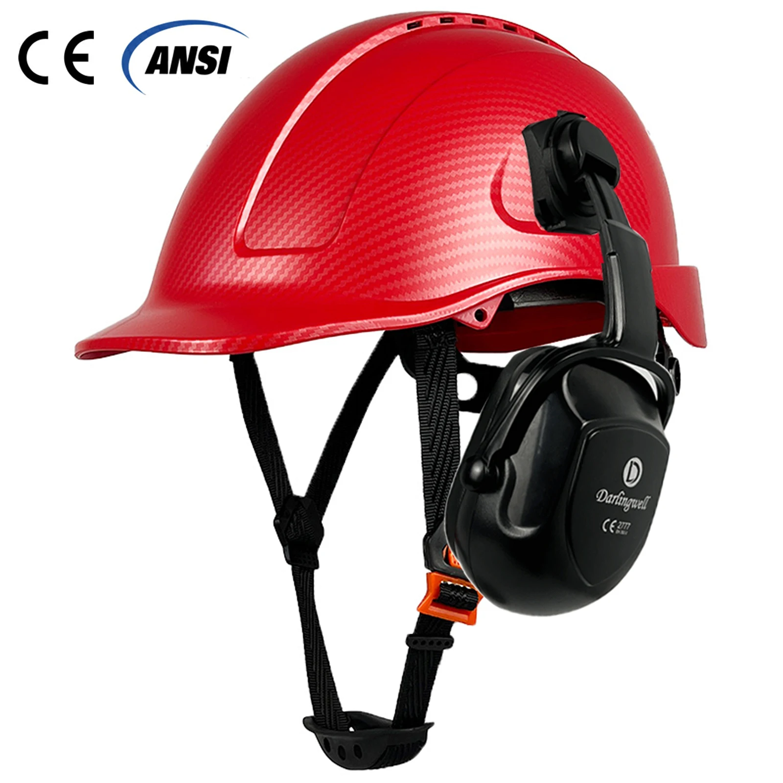 CE Carbon Fiber Safety Helmet With Earmuffs ABS Industrial Head Protection Construction Hard Hat ANSI Work Cap For Men