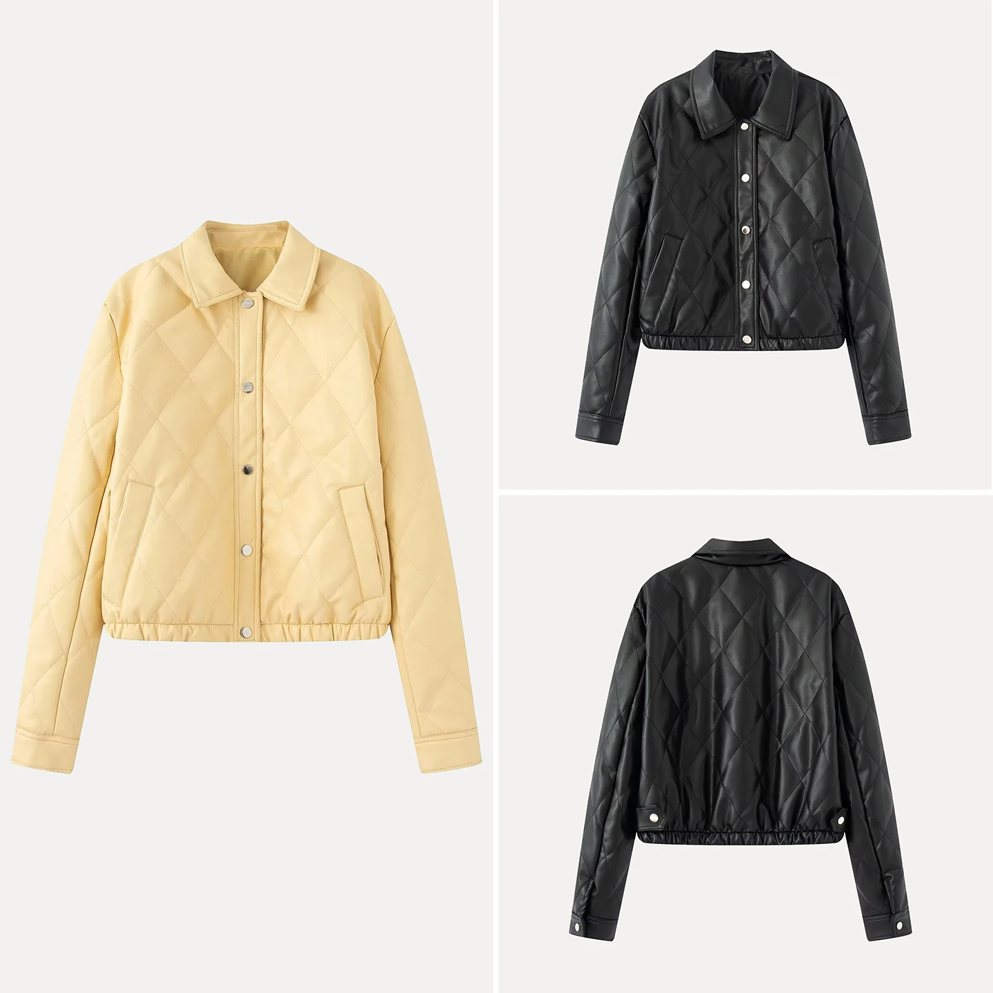 

Modern Faionable ort Quilted PU Cotton Jaet for Women Turn-down Collar Summer New Arrival Z Ladies Leather Coat
