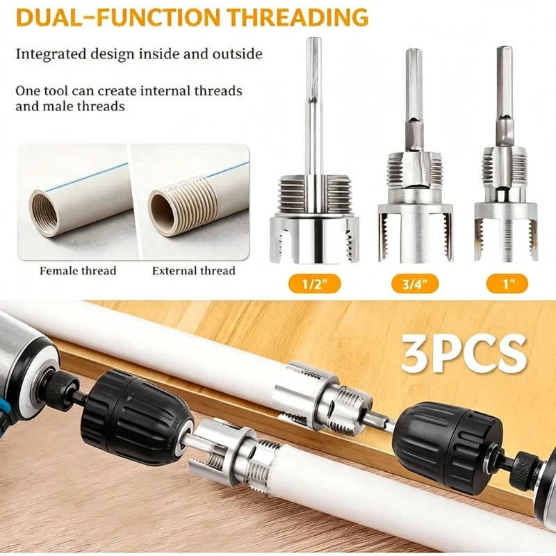 Household Plumbing Threading Tool Set, Manual Carbon Steel Pipes Threading Tool with Integrated Structure for Installation, M4YD