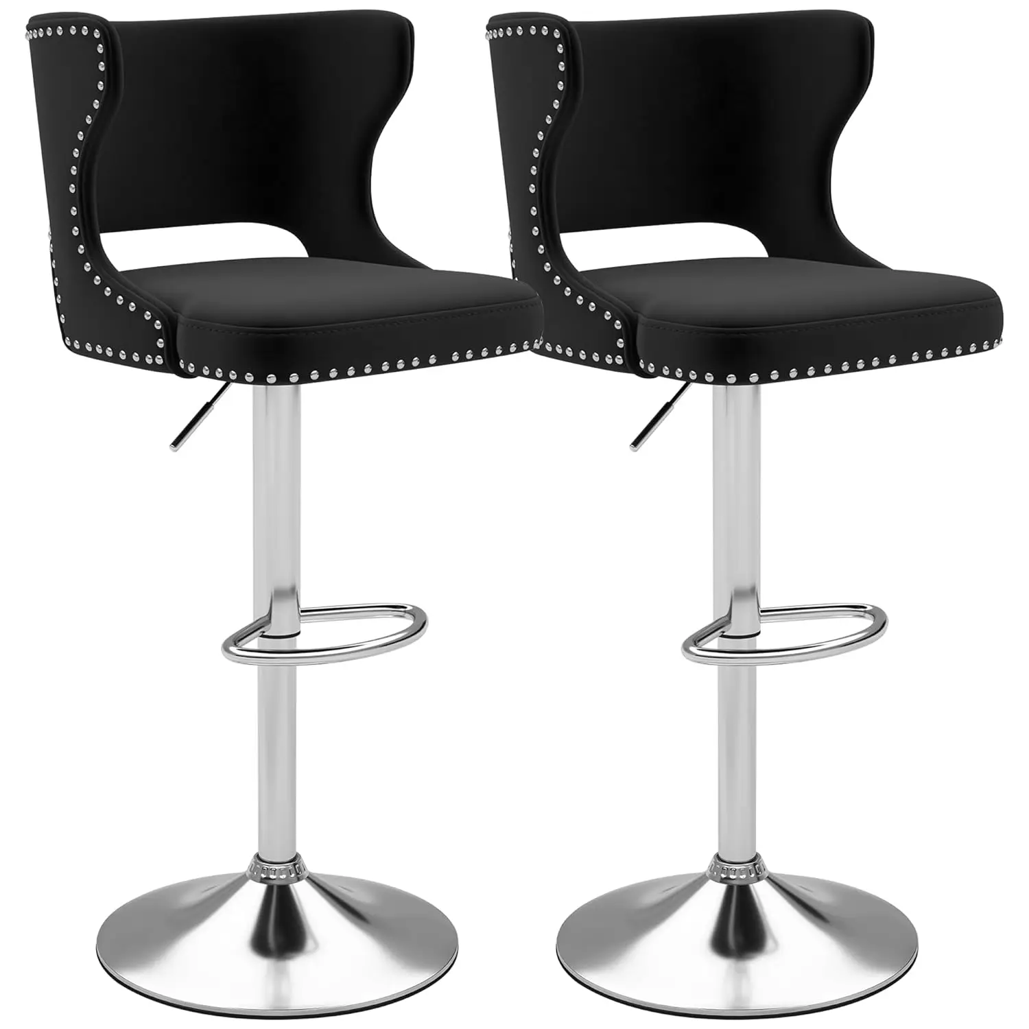 

Velvet Adjustable Swivel Bar Stools Set of 2 Hollow Back Chrome Base Counter Height Kitchen Island Black, Customized