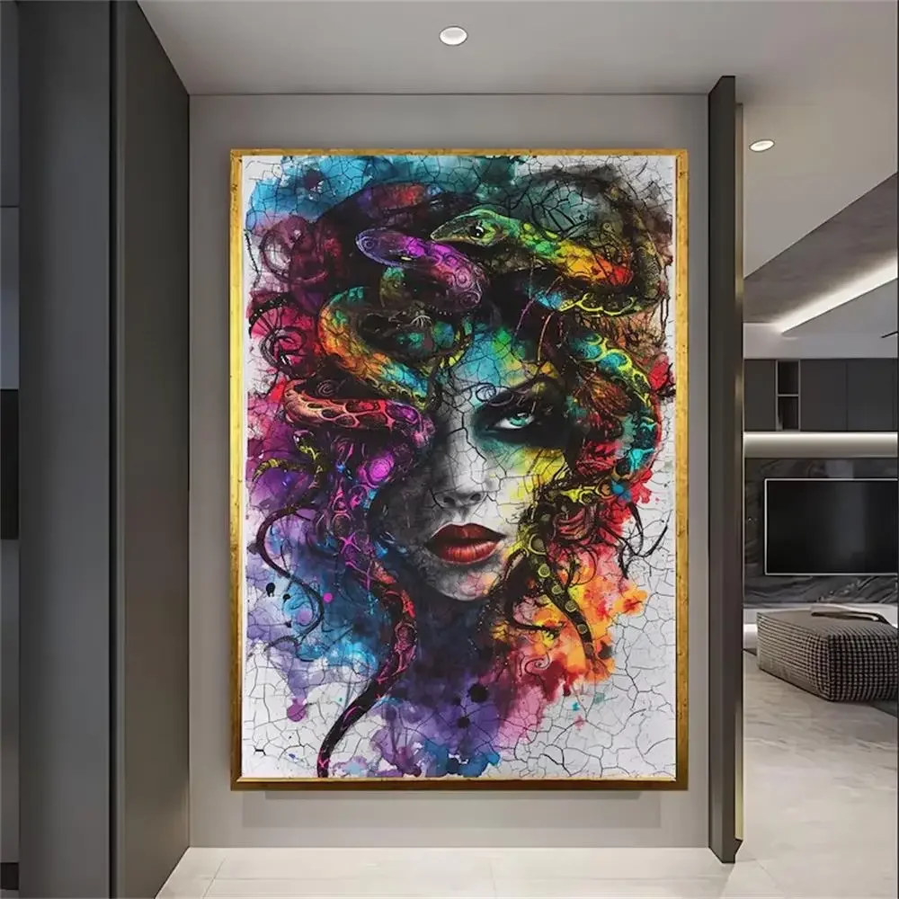 Colorful Medusa Canvas Wall Art Greek Mythology Snake Head Woman Portrait Graffiti Pop Art Print for Living Room Home Decor