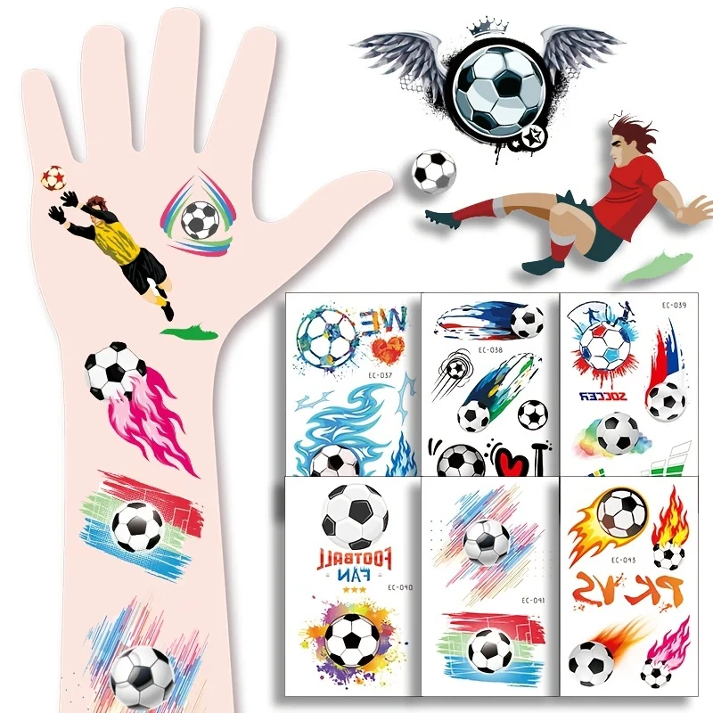 18 PCS Futebol Tatuagem Temporária Adesivos Colorido Jogo De Futebol Tatuagem Brinquedos Festa De Aniversário, Presentes Exquisite Tatuagem Presente Supplie