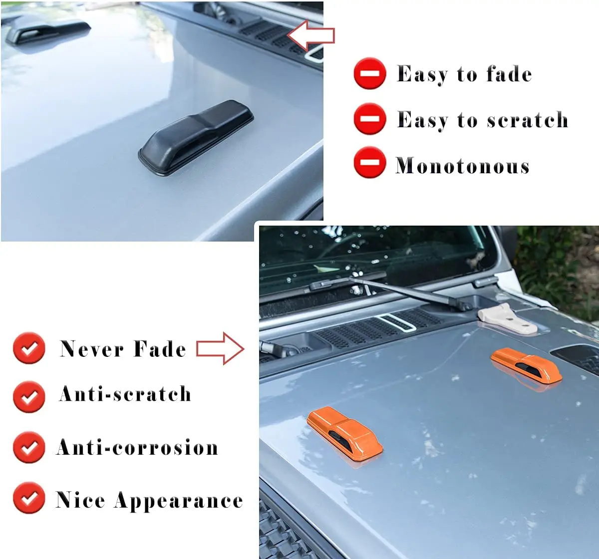 TENG MILE ABS Car Exterior Engine Hood Hinge Decoration Cover Stickers for Jeep Wrangler JL Gladiator JT 2018-2022