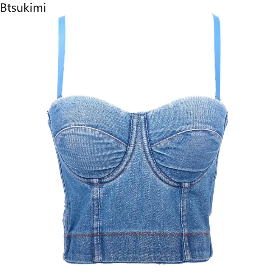 

Crop Top Women Tank 2025 Summer Top Cropped Woman Clothes Sexy Camis Push Up Denim Bra Clothing Backless Bustier Party Club Vest