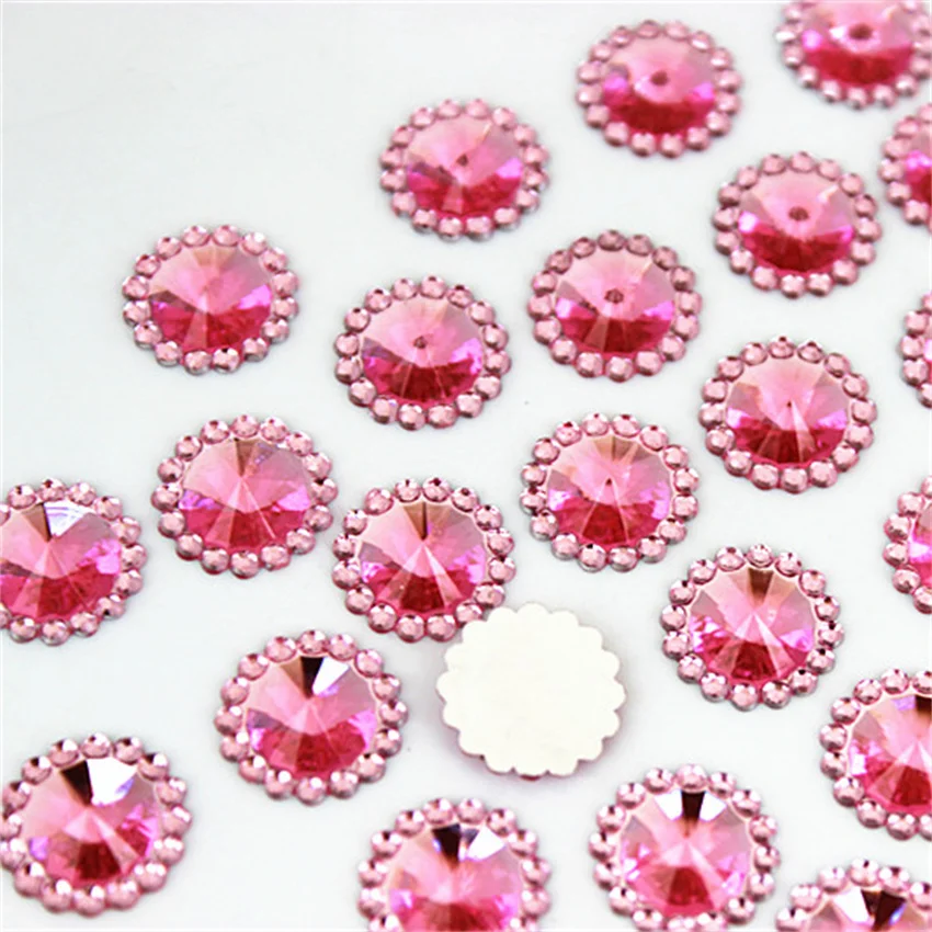 Cong Shao 200pcs 12mm AB Color Round Sun Flower Acrylic Crystal Stone Flatback Rhinestone For DIY Craft Clothes Decoration ZZ761