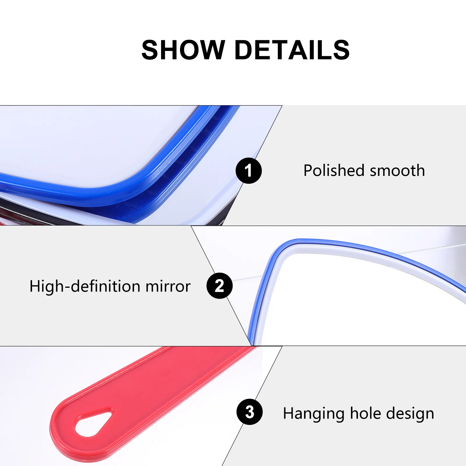 3 個のハンドヘルド化粧鏡 ABS ガラスポータブルミラー耐久性のあるクリアな反射滑らかな研磨使いやすい