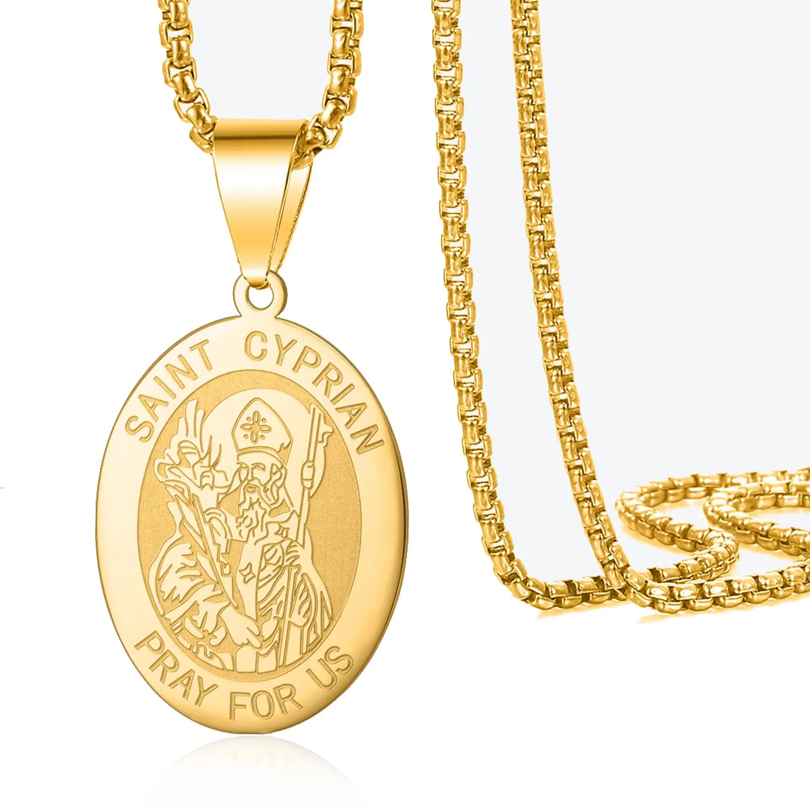 VASSAGO St. Michael & St. Cipriano Archangel Necklace Pray For Us Christian Archangel Medallion, Patron Protection, Amulet Medal