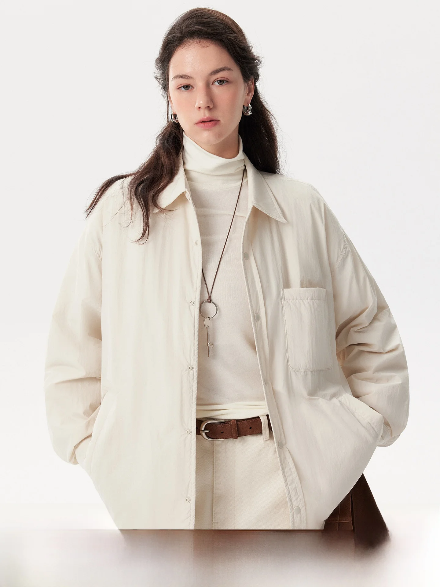 

Lightweight Padded Jaet Women's irt Sle White Du down Collar Warm Cotton Outerwear Casual Loose Fit Long Sve