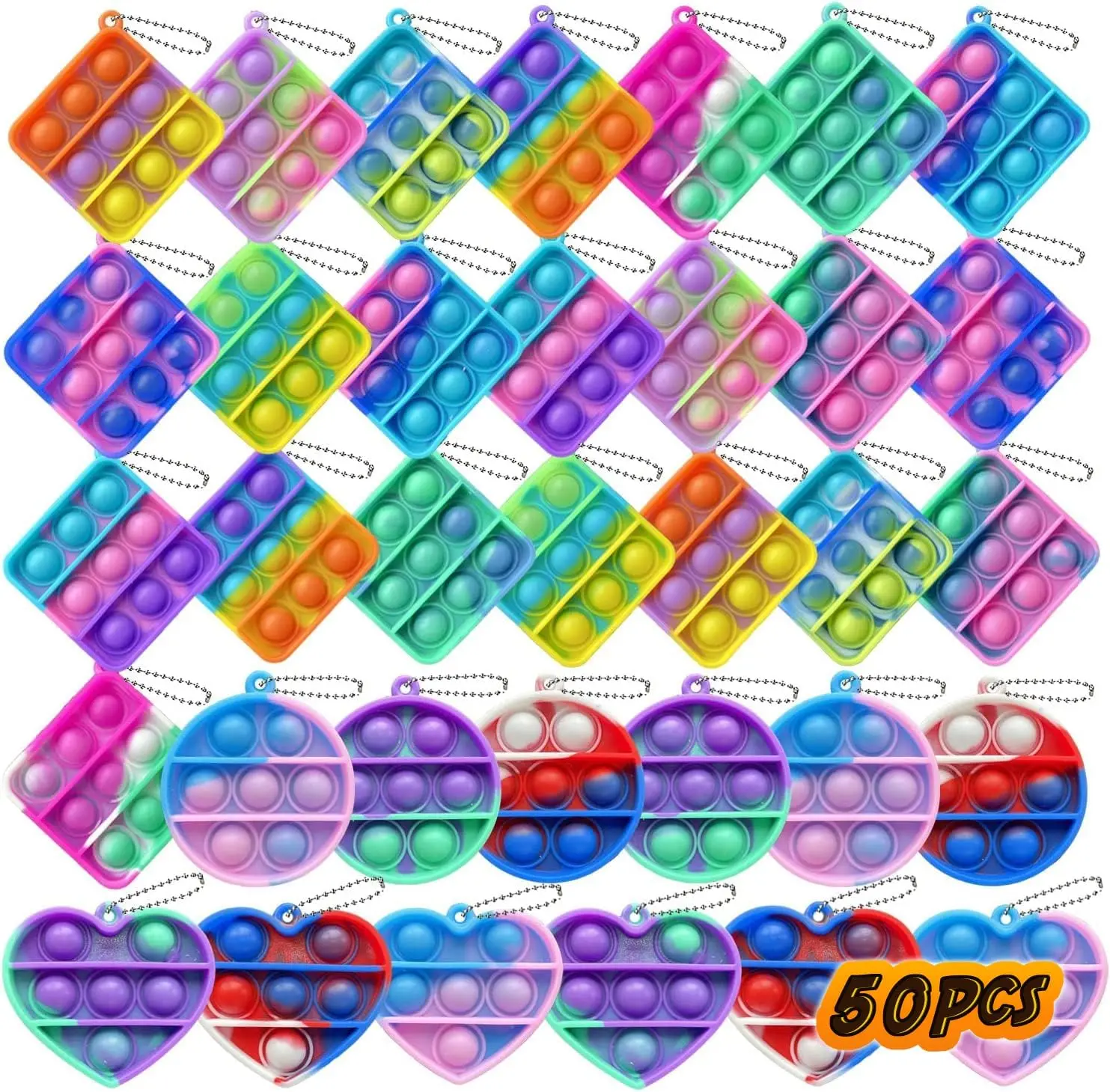 300 pcs Random Color Mini Squeeze Pop Bubble Fidget Sensory Toys, Mini Keychain Wrap Small Relieve Anxiety Stress Toy, Pop Bulk Silicone Classroom Prize for Kids Adult Party Gift