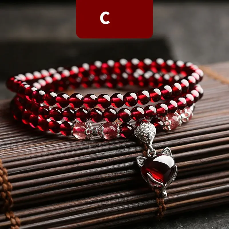 Wine Red Garnet Bracelets For Women Natural Gemstone 925 Sterling Silver Jewelry Fox Gourd Pixiu Snowflake Charm Best Gift Girls