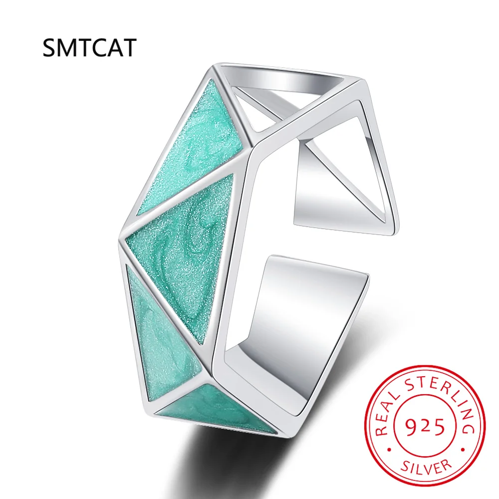 925 Sterling Silver Multicolor Enamel Stackable Geometric Triangle Ring Adjustable For Women Irregular Party Jewelry RHR1193