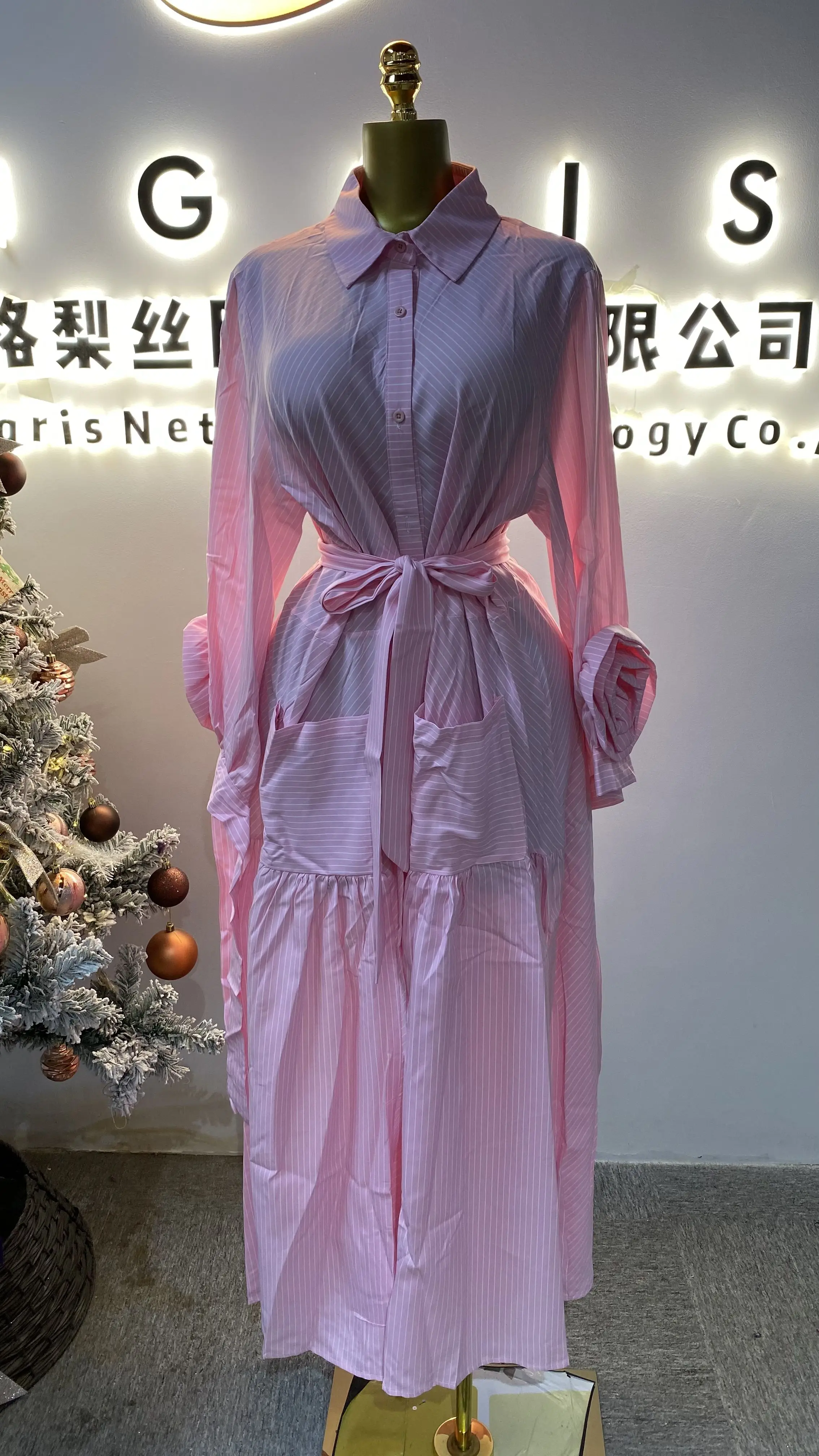 

Summer Fairy Polo Collar Bandage Shirt Women's Lantern Sleeve Imperial Lace Dress-GZXX048