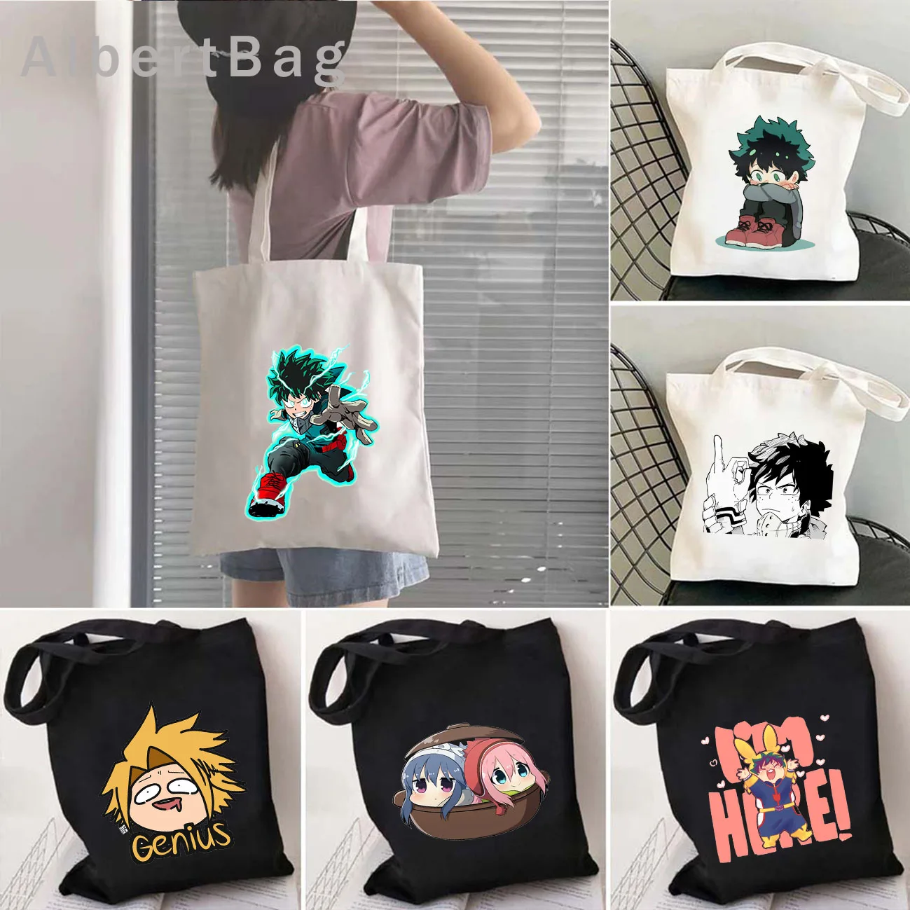 Cute Cartoon Anime My Hero Academia Deku Todoroki Tsuyu Bakugo Genius Himiko Canvas Shoulder Totes Bag Harajuku Shopper Handbags