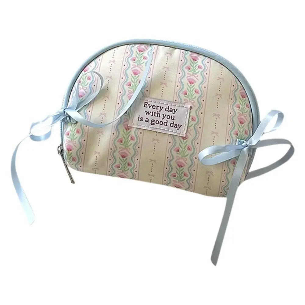 

Toiletry Organizer Mini Floral Print Makeup Bag Bowknot Canvas Bow Cosmetic Bag Large Capacity Flower Skincare Storage Bag Girls